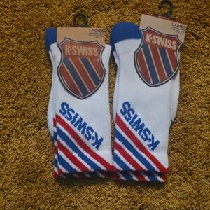 K-Swiss White, Blue, and Red Athletic Socks